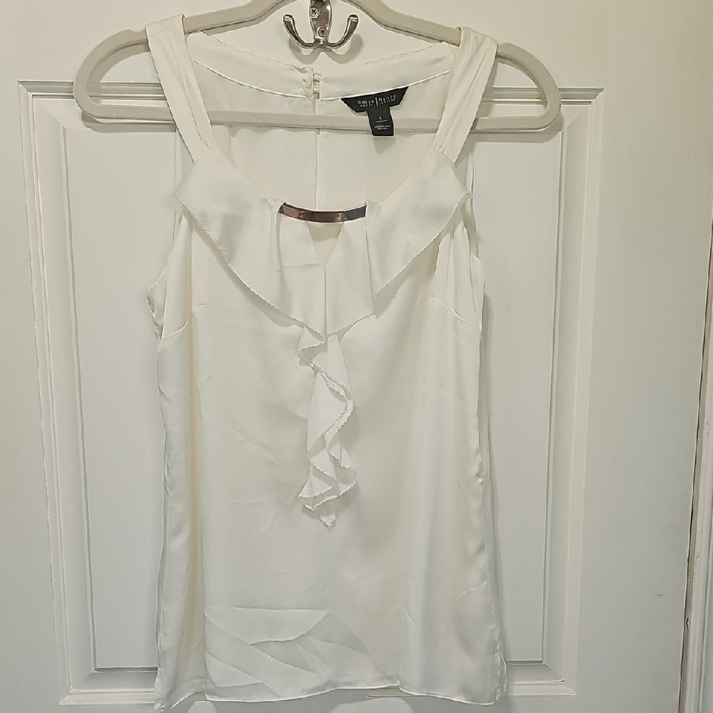 White House Black Market White Ruffled Sleeveless Tank Top